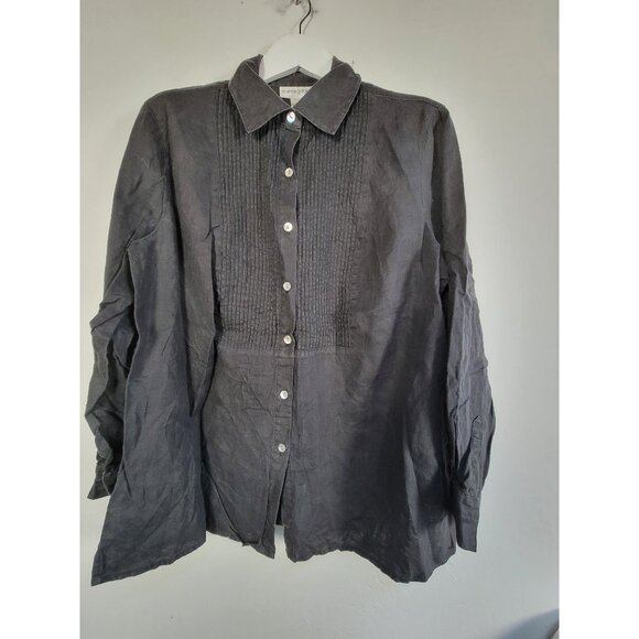 Bloomingdales Womens Black Button-Up Pintuck Linen Shirt Size 1X Long Sleeves - Picture 1 of 7